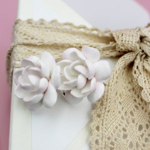 Handmade Gardenia Earrings: White Polymer Clay Wedding Jewelry