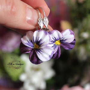 Handmade Polymer Clay Pansy Earrings: Purple Floral Jewelry