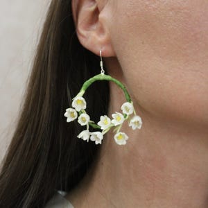 Lily of the Valley Hoop Earrings - Floral Jewelry for Women - Unique Spring Gift