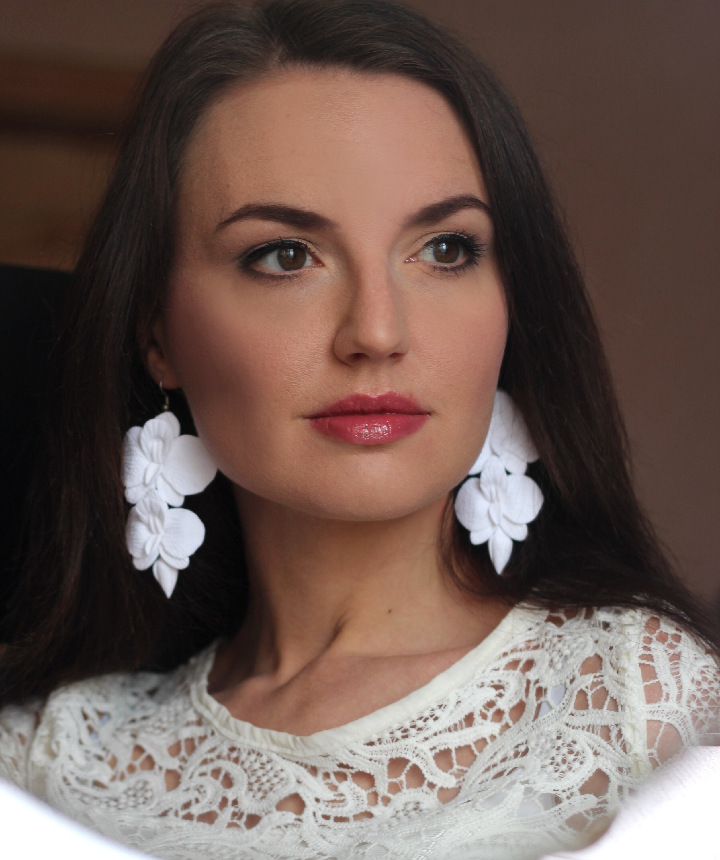 White orchid earrings white bride earrings flower earrings Etsy