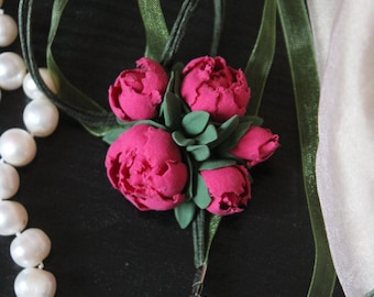 Pink peony Pendant: Floral Boho Necklace, Flower Jewelry, Fuchsia pendant