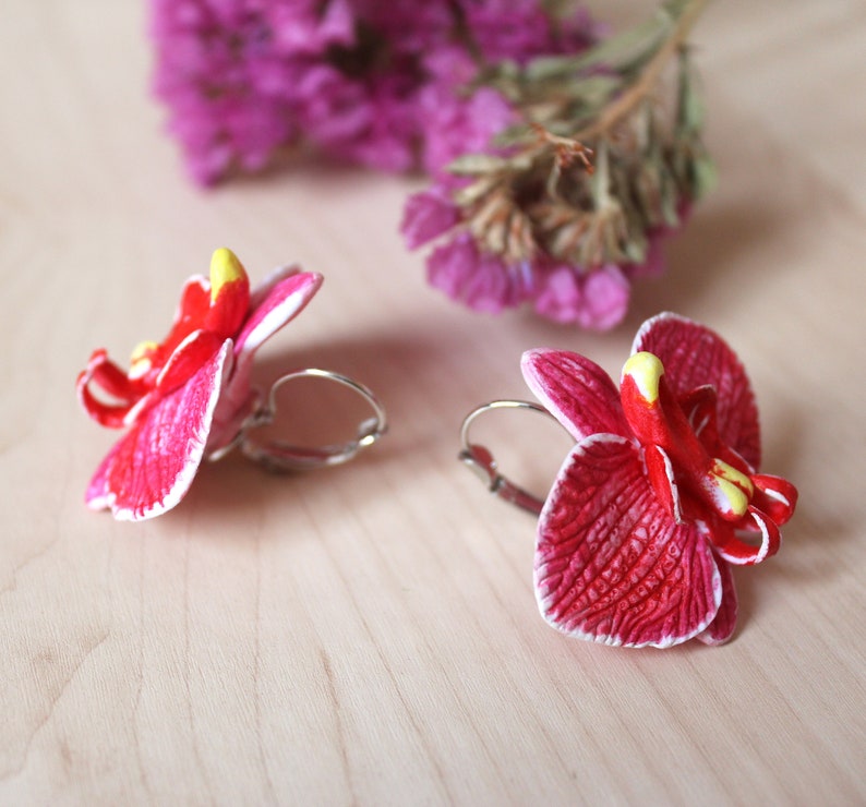 Pink orchid earrings, Pink bride earrings, Flower earrings, bridesmaids orchid, wedding stuff, beach weddings, Pink jewelry, mother day gift image 8