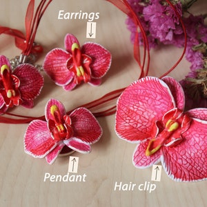 Pink orchid earrings, Pink bride earrings, Flower earrings, bridesmaids orchid, wedding stuff, beach weddings, Pink jewelry, mother day gift Hair clip