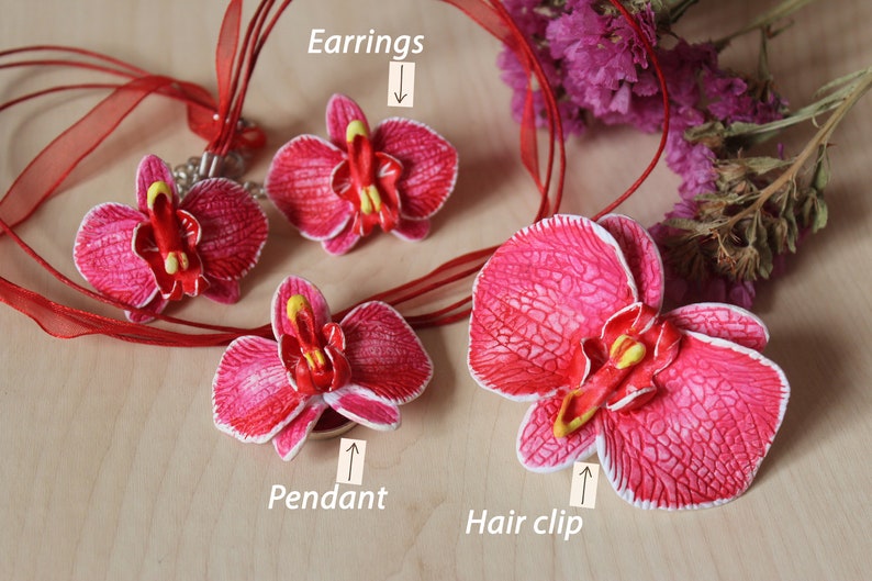 Pink orchid earrings, Pink bride earrings, Flower earrings, bridesmaids orchid, wedding stuff, beach weddings, Pink jewelry, mother day gift Hair clip