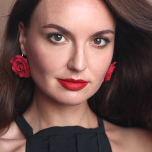 Red Rose Earrings: Handmade Polymer Clay Floral Jewelry