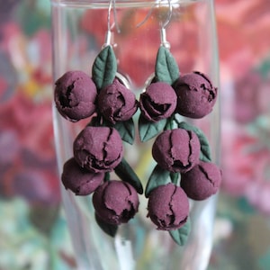 Burgundy Flower earrings, Peony earrings, Long earrings, Large floral earrings,Burgundy jewelry, Gift for womanBridesmaid, autumn earrings
