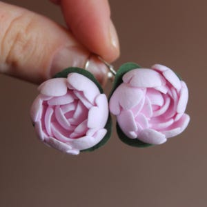 Pink peony earrings, Pink flower earrings, Peony jewelry, floral earrings