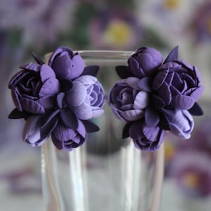Handmade Purple Peony Earrings: Polymer Clay Floral Jewelry