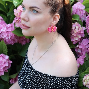 Pink orchid earrings, Pink bride earrings, Flower earrings, bridesmaids orchid, wedding stuff, beach weddings, Pink jewelry, mother day gift image 4