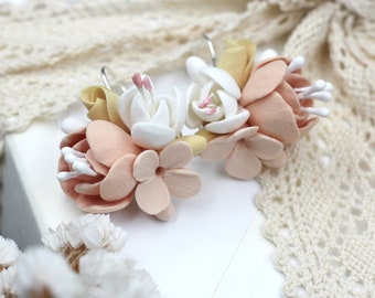 Flower earrings, Powder earrings, Pink floral earrings, Polymer Clay Earrings