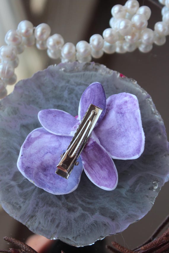 Purple Orchid Hair Clip: Handmade Polymer Clay Floral  display picture 1