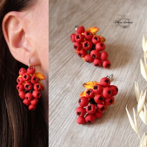 Handmade Rowan Berry Earrings: Polymer Clay Autumn Jewelry