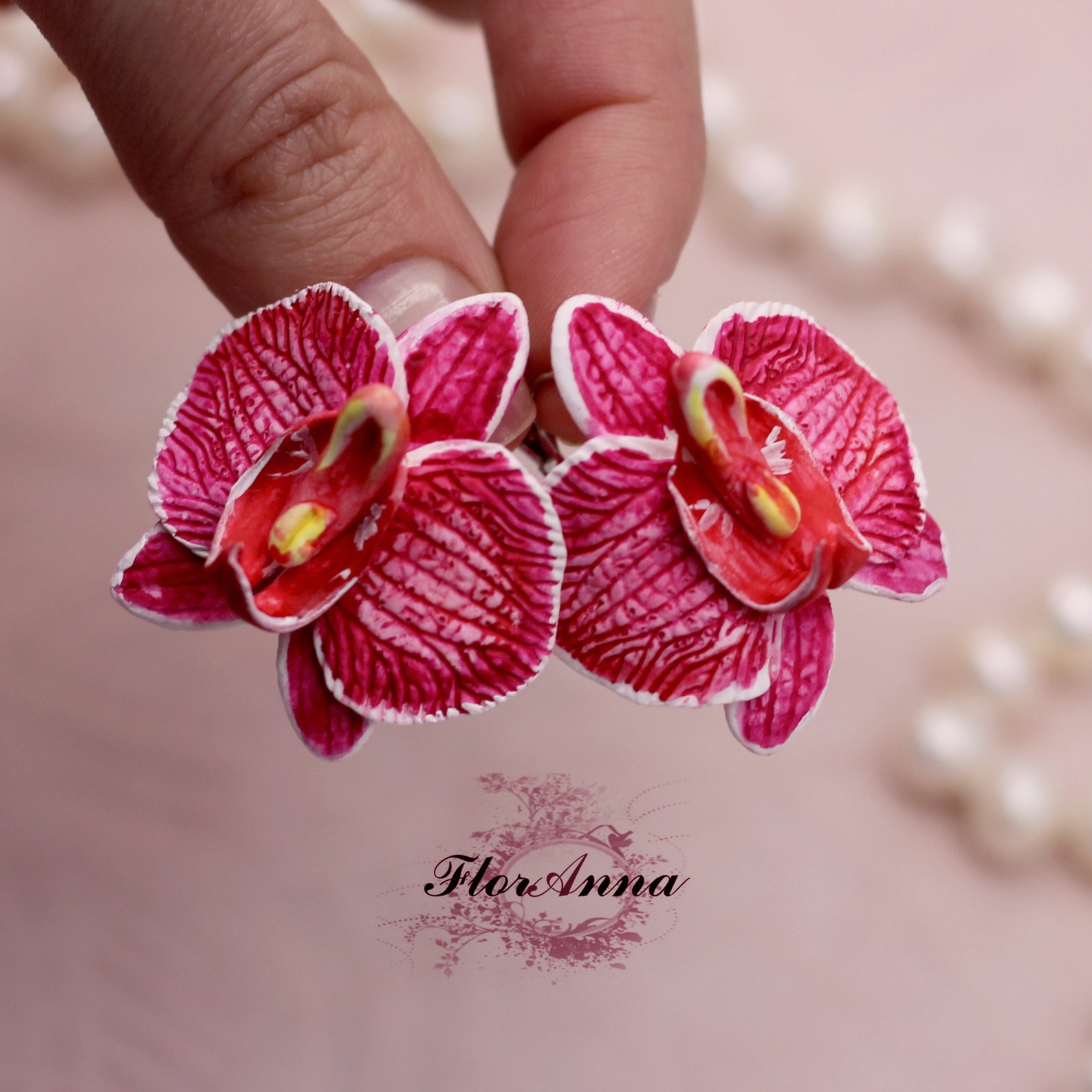 Pink Orchid Earrings Pink Bride Earrings Flower Earrings Etsy