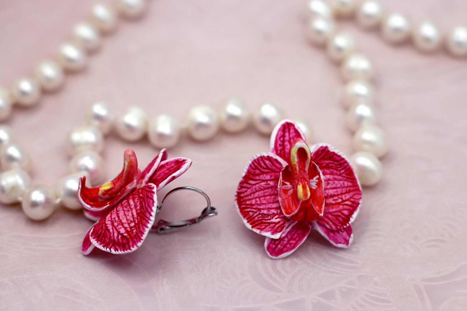 Pink Orchid Earrings Pink Bride Earrings Flower Earrings Etsy