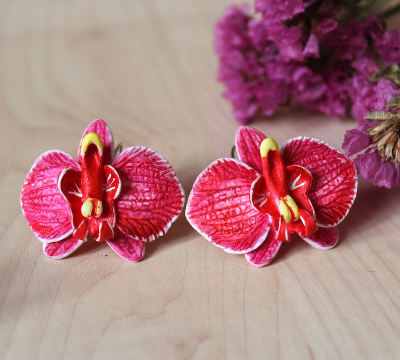 Pink orchid earrings, Pink bride earrings, Flower earrings, bridesmaids orchid, wedding stuff, beach weddings, Pink jewelry, mother day gift image 7