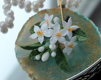 Broche de flor de naranja hecho a mano, joyería floral para bodas