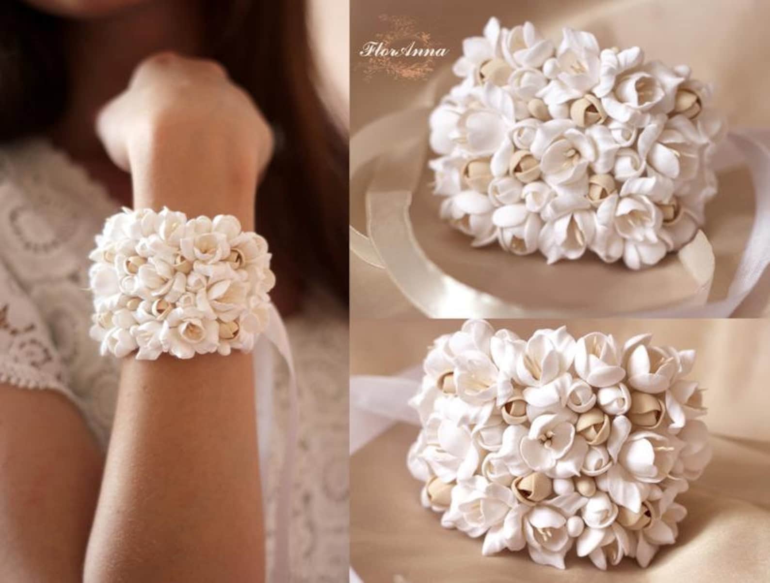 Floral Wedding Bracelet for a Bride or Bridesmaids , Ivory Bride