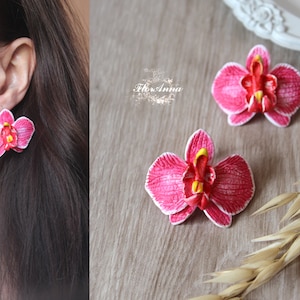 Pink orchid earrings, Pink bride earrings, Flower earrings, bridesmaids orchid, wedding stuff, beach weddings, Pink jewelry, mother day gift image 2