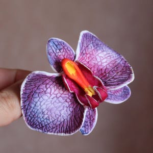Purple Orchid Hair Clip: Handmade Polymer Clay Floral Accessory