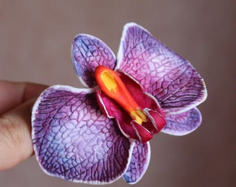 Handmade Purple Orchid Hair Clip, Floral Wedding Barrette - Etsy display picture 3