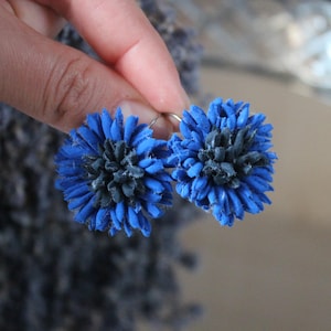 Handmade Blue Cornflower Earrings: Polymer Clay Floral Dangles