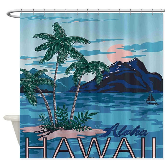 Vintage Hawaii Themed Shower Curtain Hawaiian Bathroom Decor Etsy