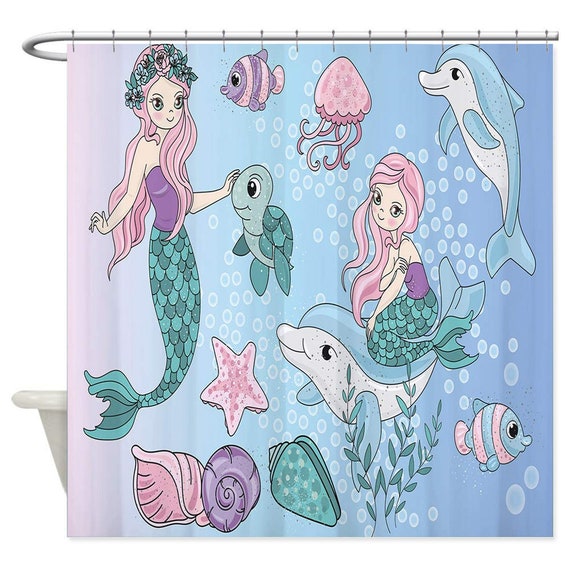Kids Mermaid Shower Curtain The Little Mermaids Bathroom Decor Etsy