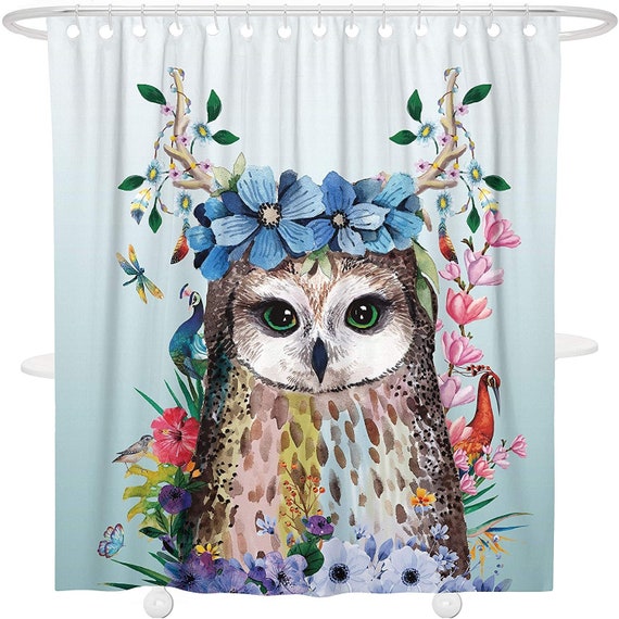 Owl Shower Curtain Cute Owl With Flowers Shower Curtains For Etsy