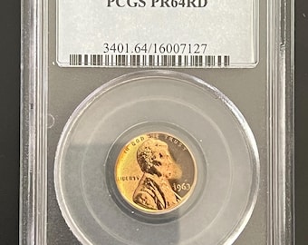 1963 Lincoln Cent, professionally graded and encapsulated by PCGS as a PR64RD