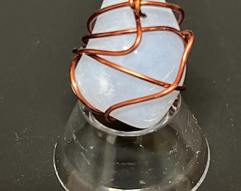Handmade Wire-wrapped Blue Chalcedony Crystall with Copper Wire   [#2]