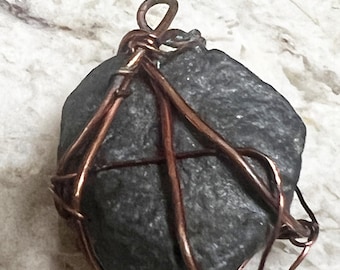 Handmade Wire-wrapped Tumbled Black Tourmaline Stone Pendant  [#7]