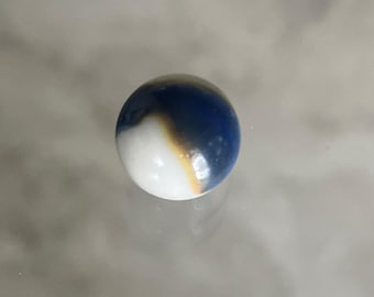 Vintage Vitro Agate Patch Marble, Opaque White Blue Orange Glass Toy (.68") #[Lot2Heather]