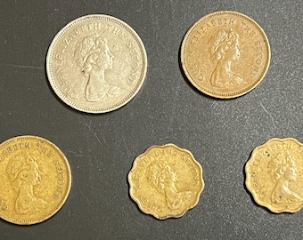 Collection (five) of vintage Hong Kong coins from the era of Queen Elizabeth II