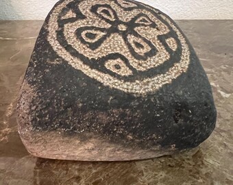Authentic Native American Art: David Morris Choctaw Carved River Stone Rock Art - Signed