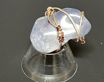 Silver Wire-wrapped of a Large Tumbled Blue Chalcedony Gemstone Jewlery  [#5]