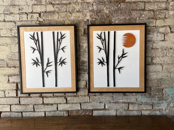 Bamboo Wood Wall Art Modern Black And White Wall Hanging 2 Etsy Schweiz