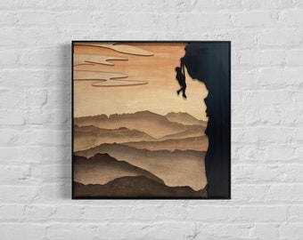 Rock Climber Wood Wall Art | 3D Mountain Climbing Wall Hanging| Adventurous Wooden Wall Decor Gift for Climber