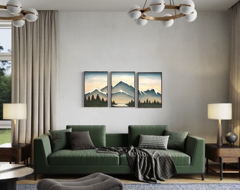 Framed Mountain Wood Wall Art: Rustic Landscape Wall Hanging