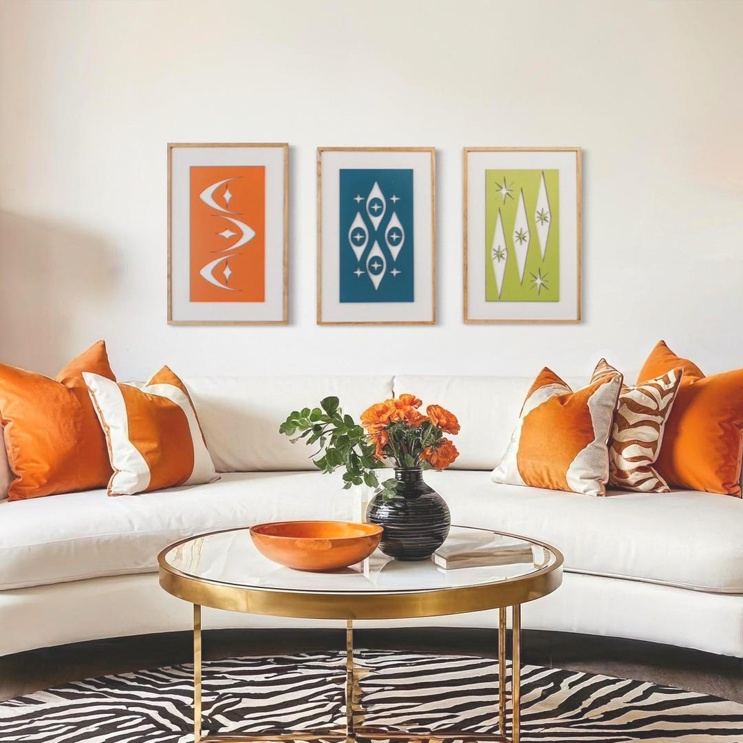 Geometric Triptych Wall Art: Mid-century Modern Wood Panel Set - Etsy