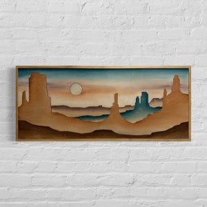 Boho Desert Sedona Landscape Wood Wall Art | Southwest Nature Wooden Wall Hanging | Hand Painted Watercolor for over the bed