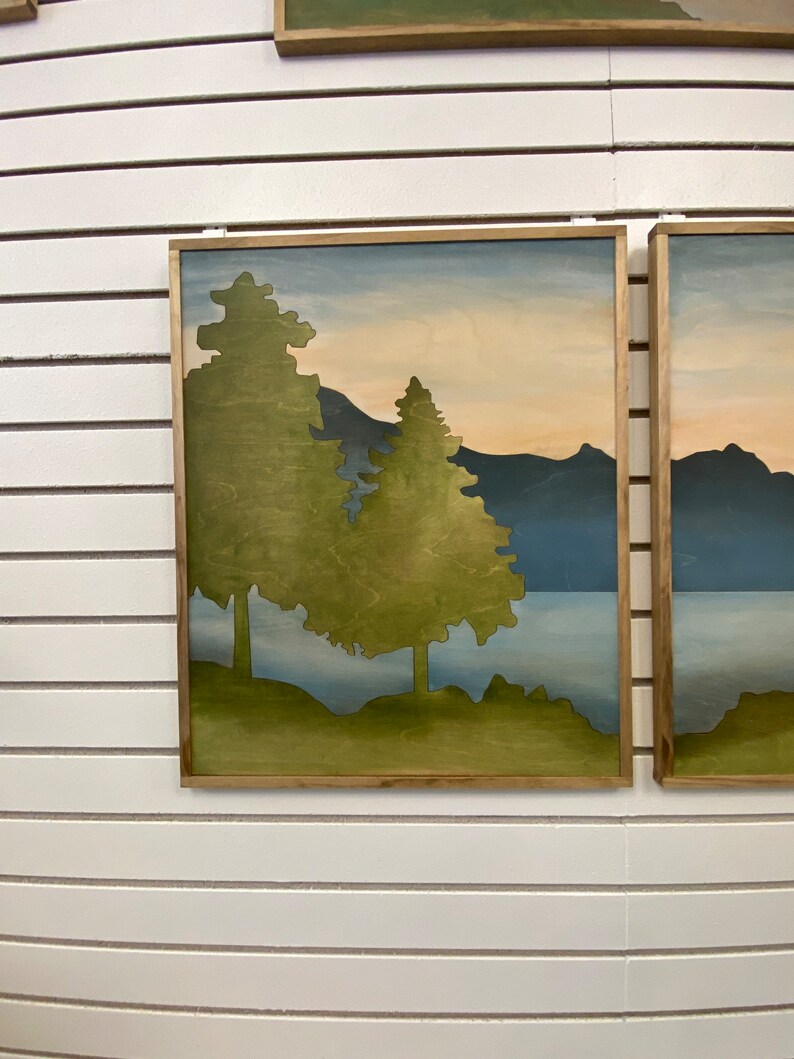 Mountain Wood Wall Art River Landscape Wall Hanging Boho Etsy