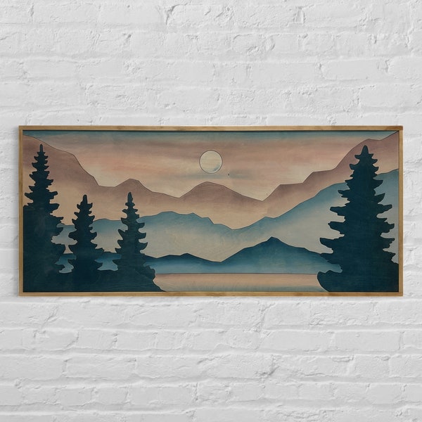 Mountain Landscape Sun Trees Wood Wall Art | Boho Mountain and Tree Wall Hanging | Laser Cut Wall Art