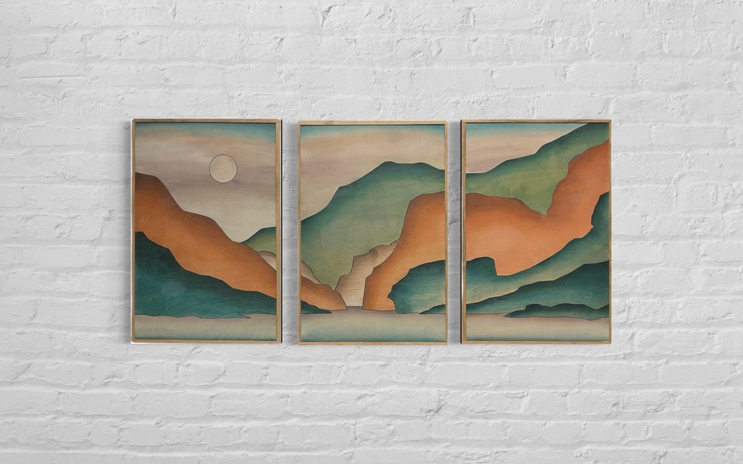 Mountain Landscape Wood Wall Art Boho Mountain Cliffs Wall Etsy