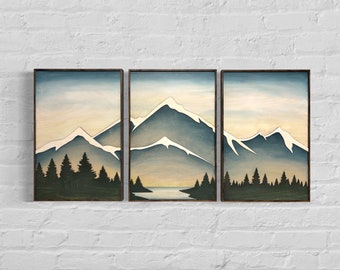 3D Mountain Lake Wood Wall Art: Framed Nature Landscape, 3-Piece Set