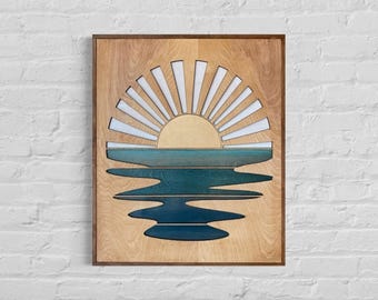 Sunset Boho Wood Wall Art | Laser Cut Wall Art | Sunset Framed Wall Hanging