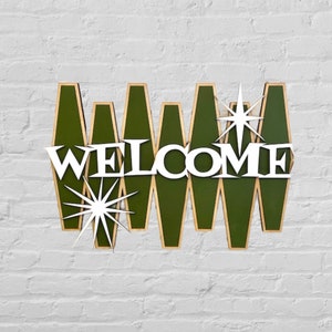 Mid Century Modern Welcome Wood Wall Art | 3D Atomic Laser Cut Wall Art | Welcome Sign Wall Hanging
