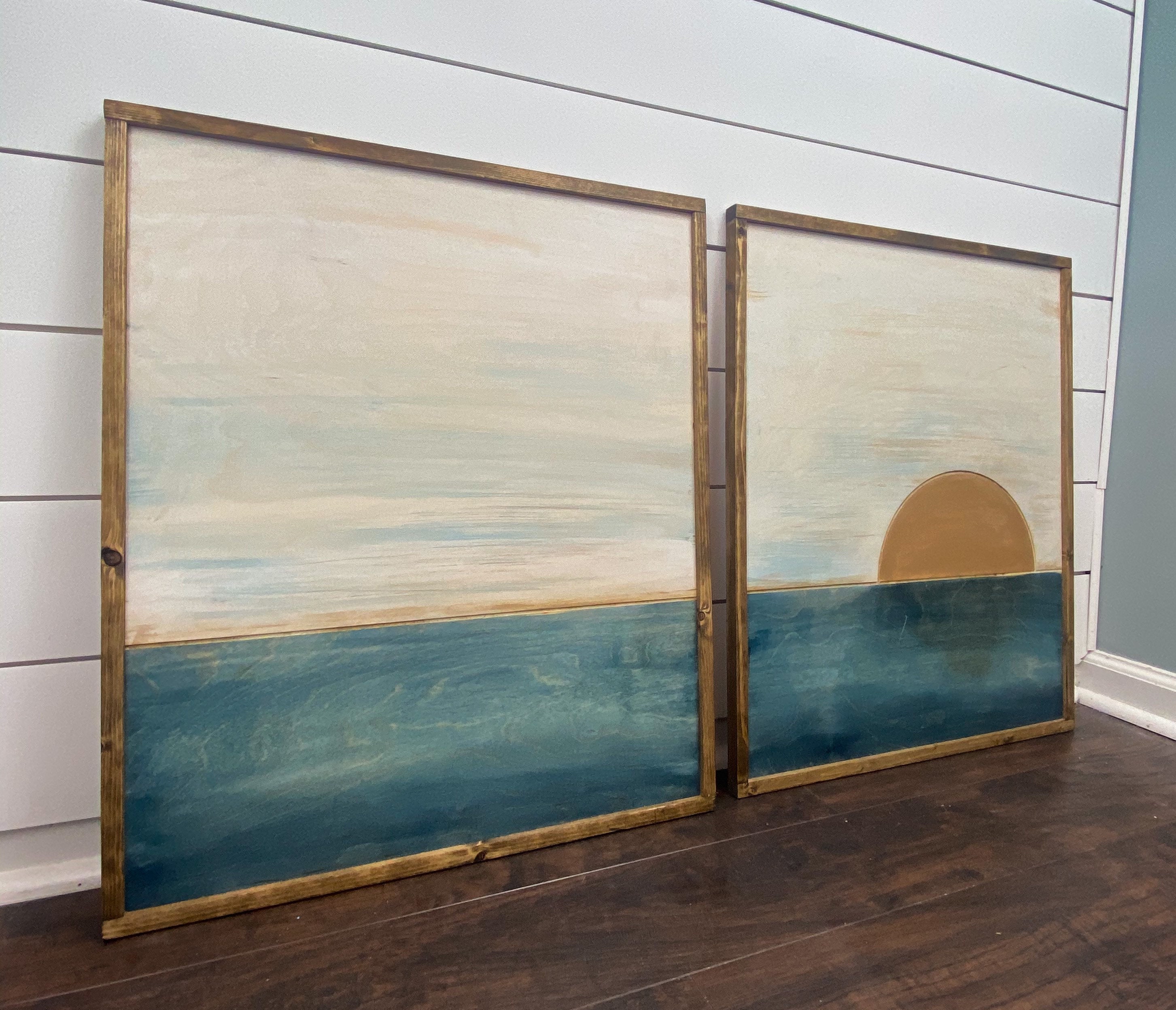 Ocean Wood Wall Art | Boho Home decor | Minimalist 2 piece set
