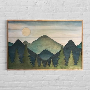 Mountain Wood Wood Wall Art | Boho Mountain and Forest Landscape | Nursery Wall Decor
