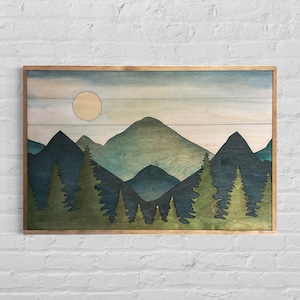 Mountain Wood Wood Wall Art | Boho Mountain and Forest Landscape | Laser Cut Wall Art