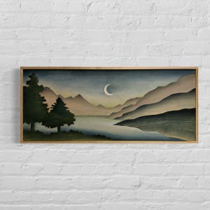 Boho Night Sky Mountain Landscape Wood Wall Art | Laser Cut Handmade Nature Wooden Wall Hanging | Hand Painted Watercolor Home Decor